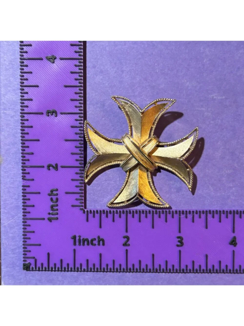Crown Trifari Gold-Tone Maltese Cross Brooch Pin Statement Design Vintage